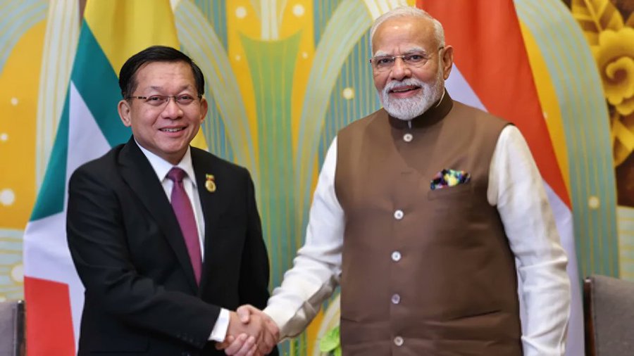 हैदराबाद हाउस में पीएम मोदी और म्यांमार राष्ट्रपति मिन आंग ह्लाइंग की मुलाकात